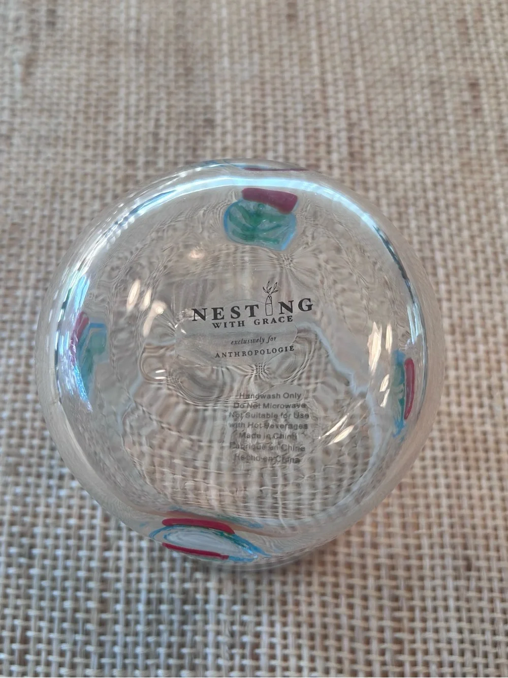 NWT Anthropologie Icon Juice Glass with Green Holiday Snow Globes. 17 oz